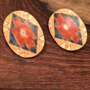 Large Wooden Oval Statement Pierced Earrings
